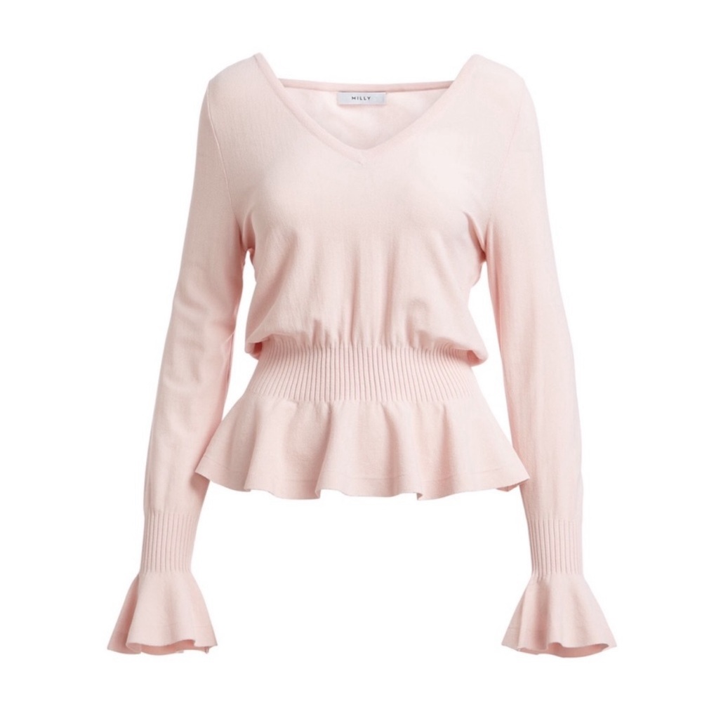 Milly Pintuck V-neck Pullover Knit Top -size S